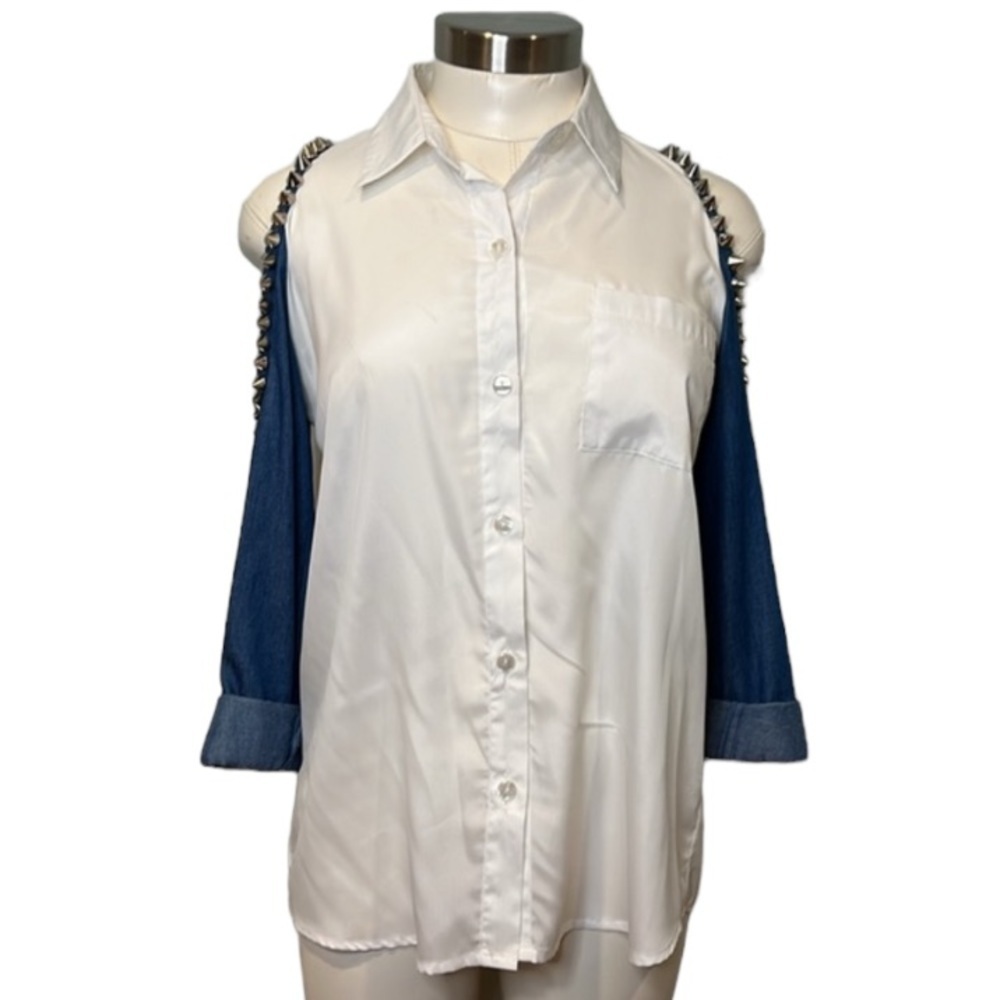 Women’s Studded Cold Shoulder Denim Top